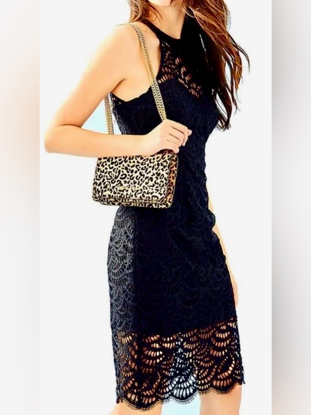 Lilly Pulitzer Kenna Lace Sheath Halter Dress in Onyx, size 2